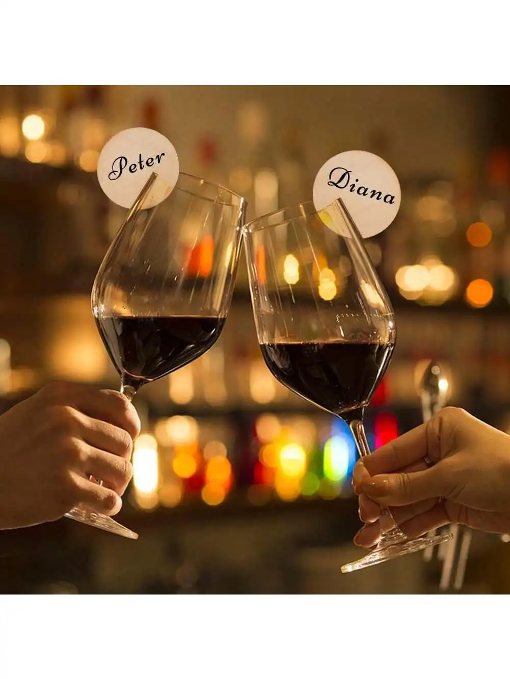 40/60/80 قطعة من علامات المشروبات الخشبية - ملصقات زجاجية للنبيذ المزودة بمشبك لحفلات الزفاف وأعياد الميلاد والعطلات - ديكور متين للحفلات #4
