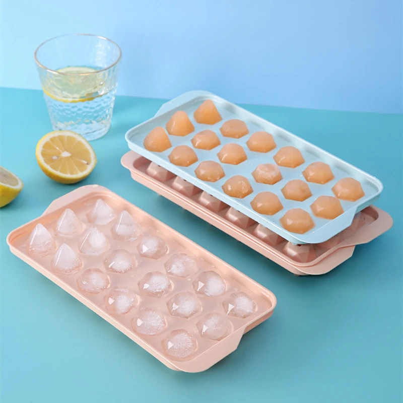 3D Diamond Ice Cube Maker with Lid Plastic 18 Grid Ball Mold Portable Box Tray DIY Mould Party Bar Home Kitchen Accessories