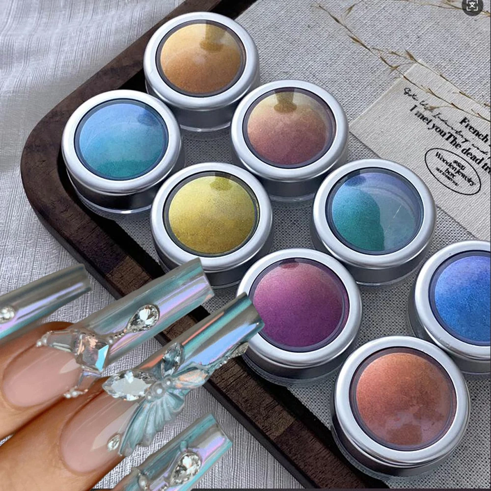 

0.2g/Jar 9 Colors Electroplated Aurora Nails Hologram Powder Punk Metallic UV Gel Nail Powder Ultra Fine Mirror Nail Glitter *