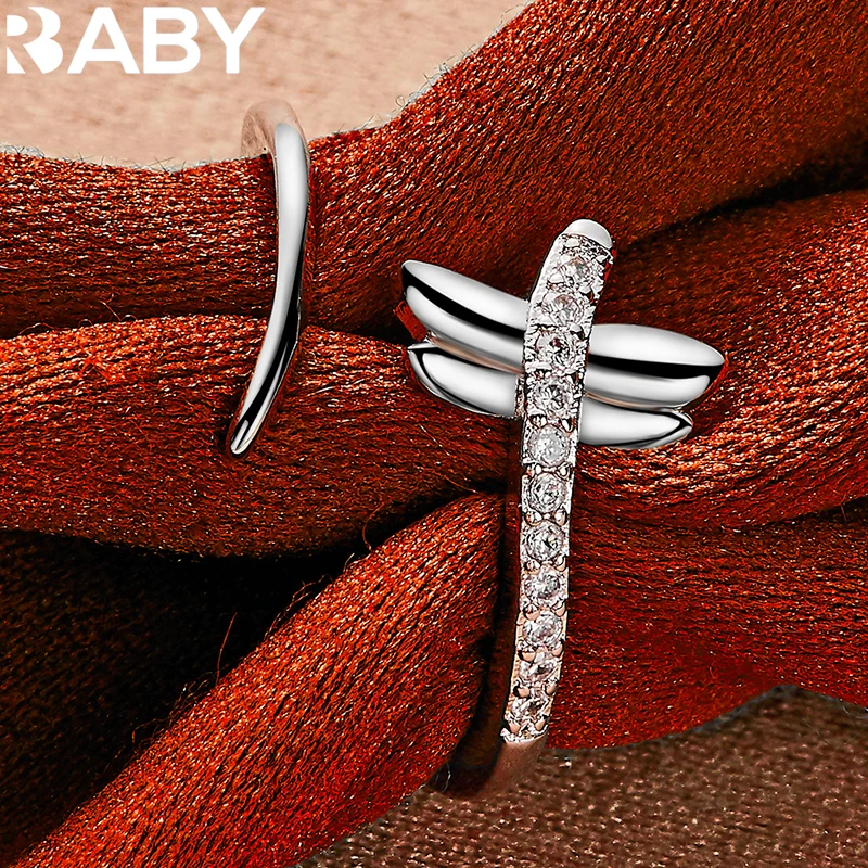 

URBABY 925 Sterling Silver AAA Zircon Dragonfly Rings For Woman Wedding Engagement Party Gift Fashion Jewelry Adjustable Ring