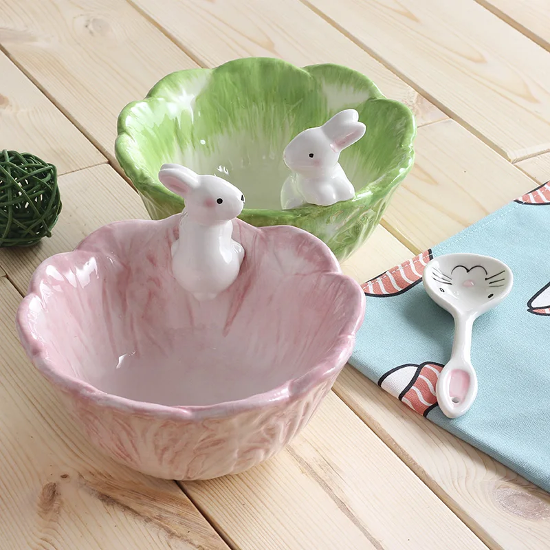 Creative Tableware Cartoon Rabbit Bowls Cute Instant Noodles Bowls Ceramic Bowls Household Dishes Dishes Dinner Bowls Tableware