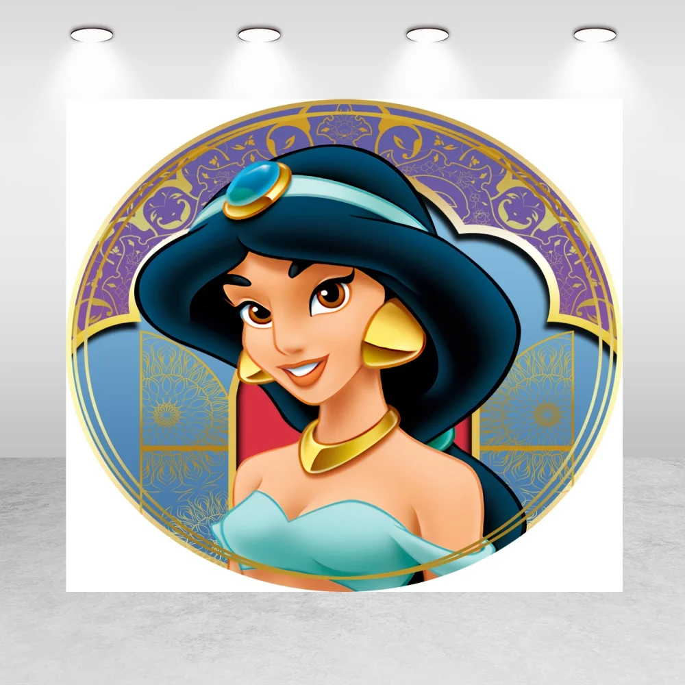 Aladdin princesse jasmin rond toile de fond couverture or paillettes violet Turquoise filles fête d'anniversaire Chiara arrière-plans fournisseur