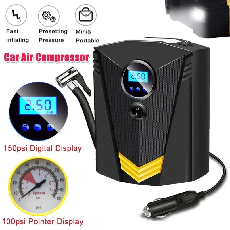 Car Air Compressor Pump 12V Portable Car Tire Inflator for Car Motorcycle (Pointer/Digital Style)