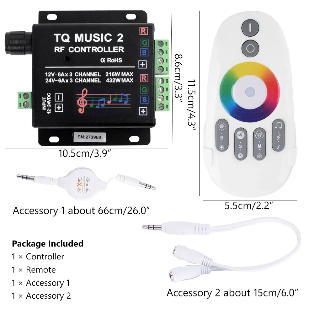 DC12-24V LED RGB Music Sound Sensitivity RF Controller With 3.5MM Audio RF Wireless Remote LED backlight For RGB Strip light