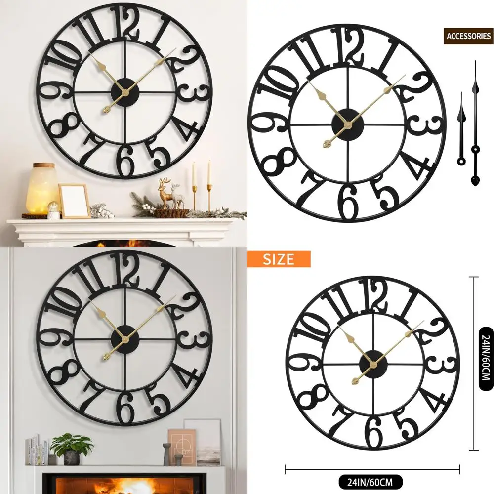 

Бесшумные настенные часы в винтажном стиле, круглые, металлические, с арабскими цифрами, на батарейках, идеально подходят для гостиной, спальни, офиса и дома.