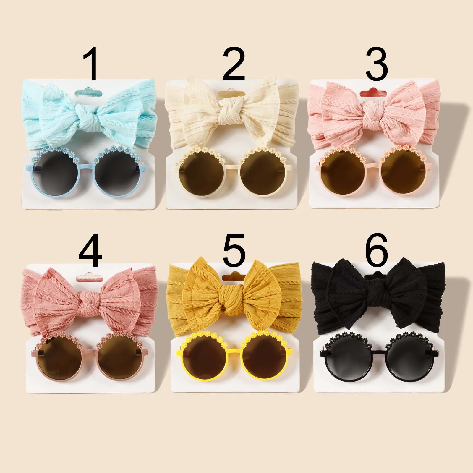 2pc Baby Daisy Flower Sunglasses With Elastic Nylon Headband Baby Boy Girl Picnic Eye Headwear Beach Seaside Metal Sun Glasses