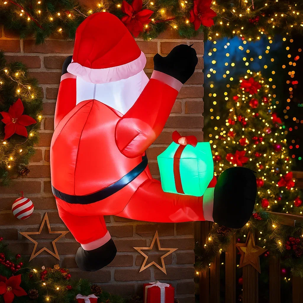 1,8 м/5,9 футов надувной Санта-Клаус для скалолазания с подарочными огнями, светодиодные украшения для дома, игрушки, праздничное освещение, декор для уличного двора