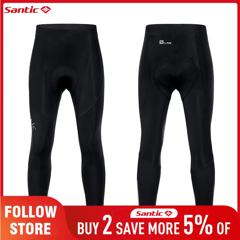 Santic Men's Cycling Long Pants 6Hours Shockproof Padded Racing Sports Bicycle Pants Adjustable Elastic Waistband MTB Road Pants