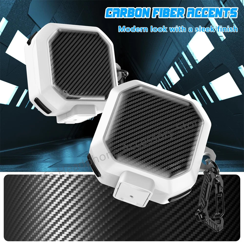 حافظة مفاتيح من ألياف الكربون لهاتف سامسونج جالاكسي Buds FE/Pro/Buds2 Pro/Live ﻿ حافظة لسماعات الأذن 3 Pro Buzz 3 Pro مع قلم تنظيف