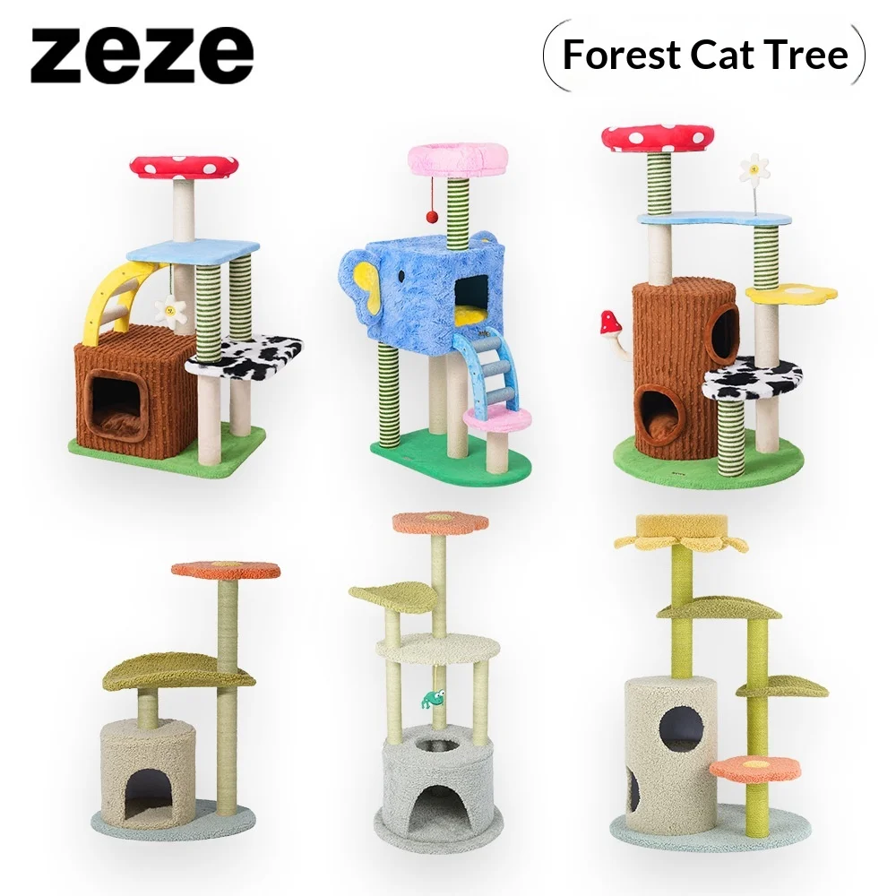 Plush Cat Tree Multifunctional Compact Cat Tower Space Saving Condo Bed Scratching Post Kitten Playhouse Cat Shelf Cat Tree