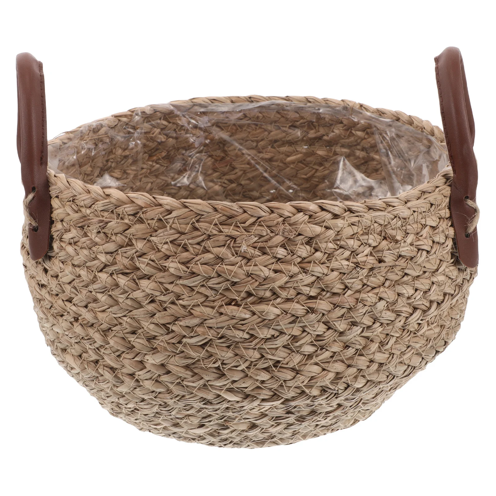 

Handwoven Seagrass Storage Basket Handle Decorative Planter Indoor Plant Holder Stylish Wicker Storage Bin Wicker Rattan Vase