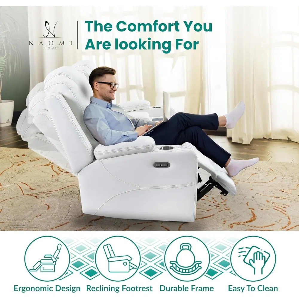 Sofá reclinable Chicago Power Loveseat y asientos de cine en casa con carga inalámbrica, sofá reclinable eléctrico para RV con portavasos USB/portavasos