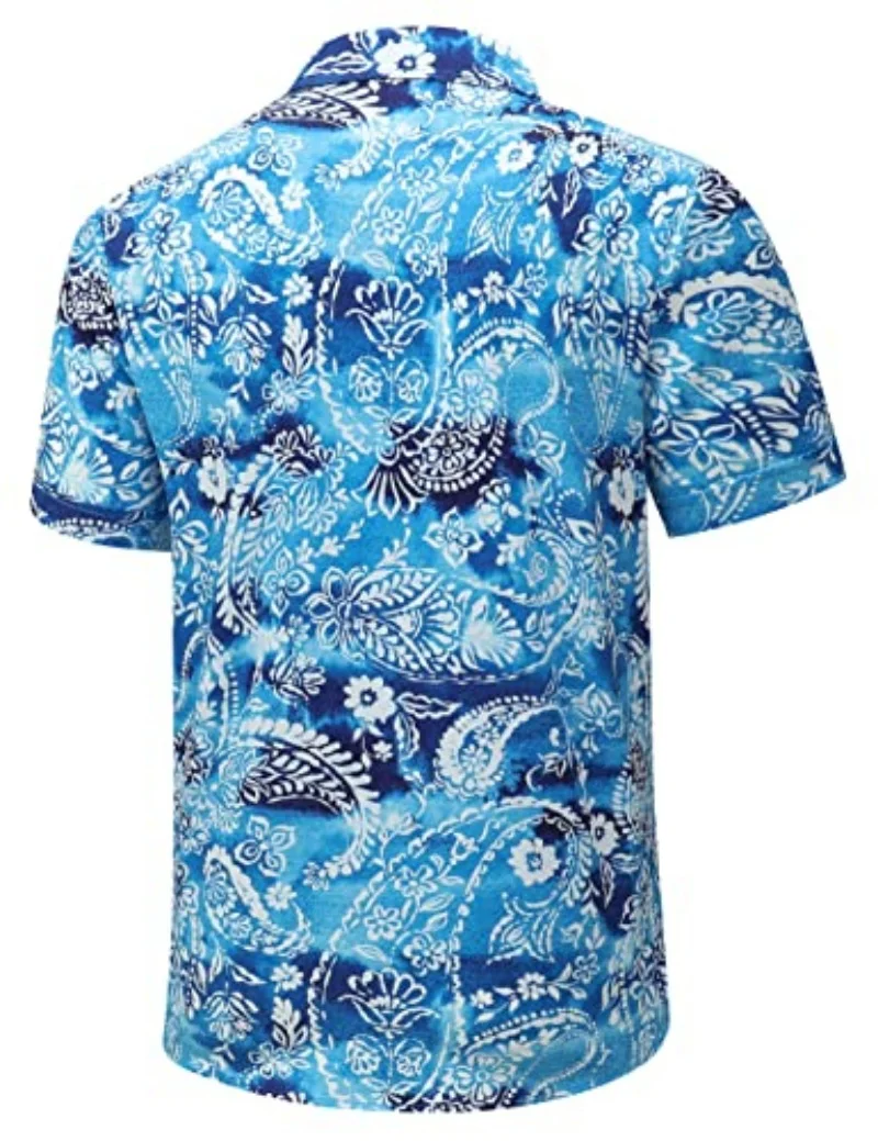 Camicia hawaiana da uomo, abbigliamento da spiaggia abbottonato a maniche corte, fenicotteri estivi unisex camicia casual Aloha bluose e top maschili