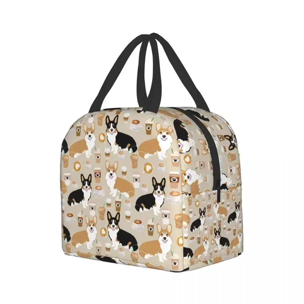 Coffee Welsh Corgis Dog Insulated Lunch Tote Bag for Women Resuable Thermal Bento Box For Kids School Children Lunch Box