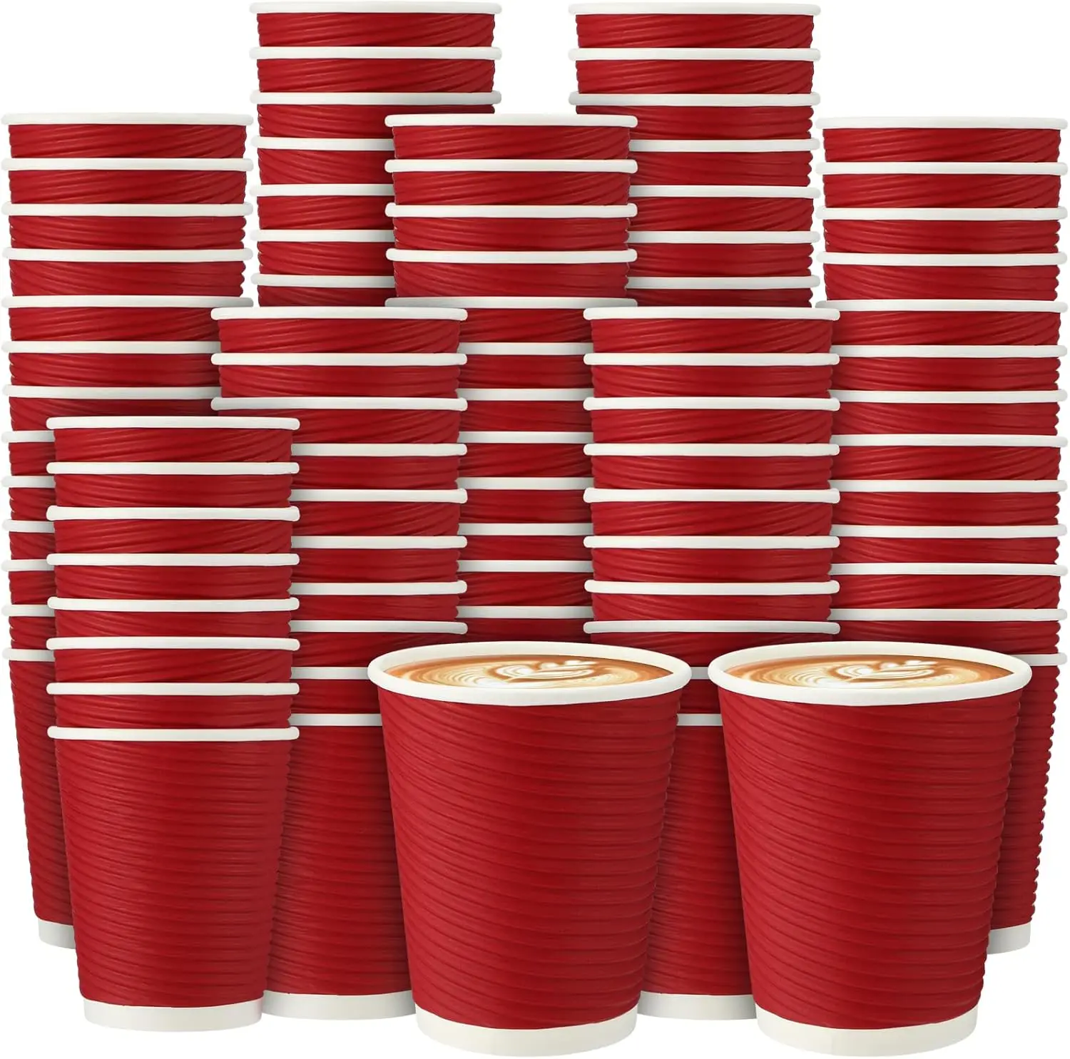 

200 Pack 8 oz Disposable Paper Coffee Cups Bulk, Insulated Ripple Wall Corrugated Drink Cups Tea Cocoa, No Lids, for Pic