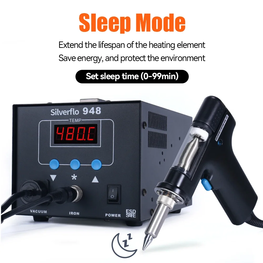 Станция для распайки Silverflo 948, 90 Вт, электрическая вакуумная паяльная присоска с режимом сна, автоматическое отключение