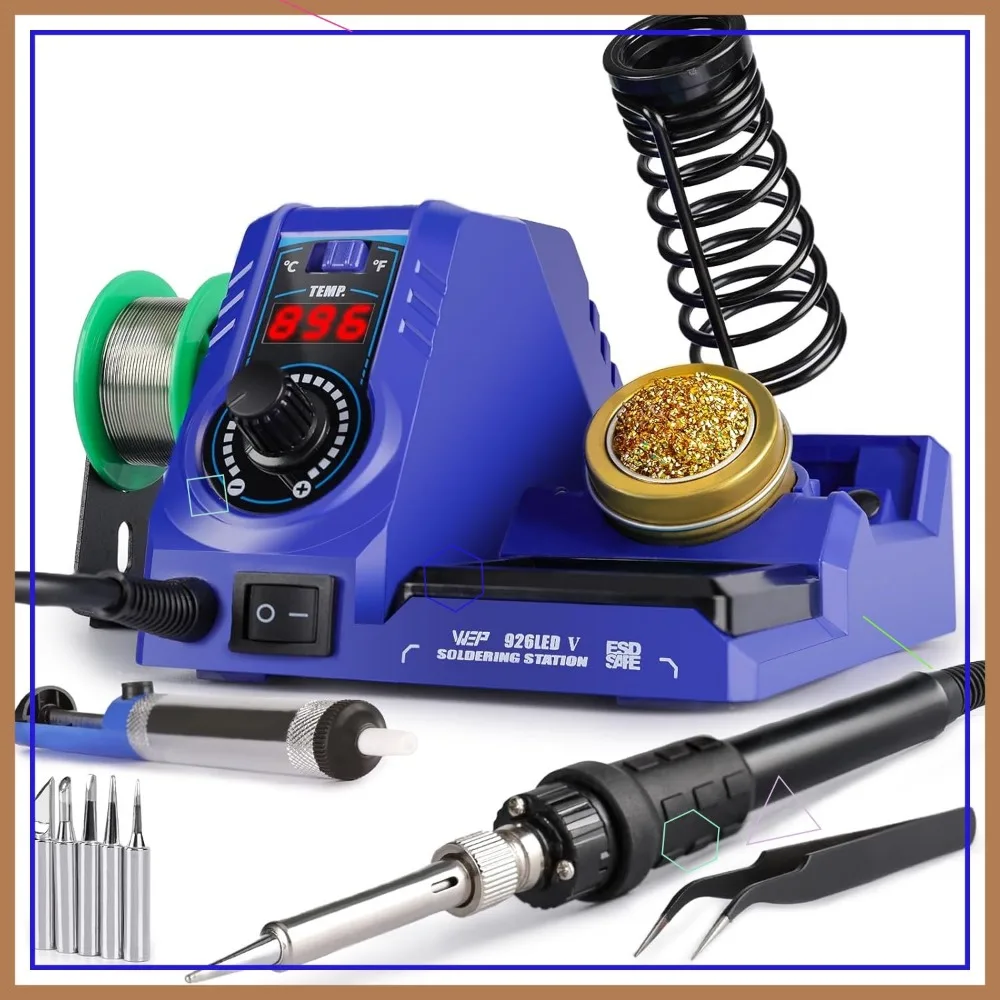 طقم مكواة لحام بقدرة 130 وات كحد أقصى مع تحكم في درجة الحرارة، وضع النوم، تحويل C-F، سلك لحام، أطراف، ملاقط