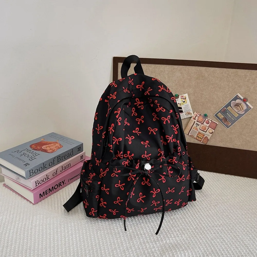

Sweet Bowknot Bow Print Backpacks Nylon Large Capacity Students Backpacks Daily School Bag