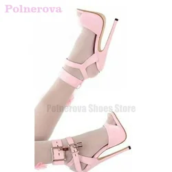 Lock Decor sandali con punta aperta in pelle rosa per donna fibbia alla caviglia tacchi alti a spillo scarpe stile conciso décolleté con tacco alto scarpe