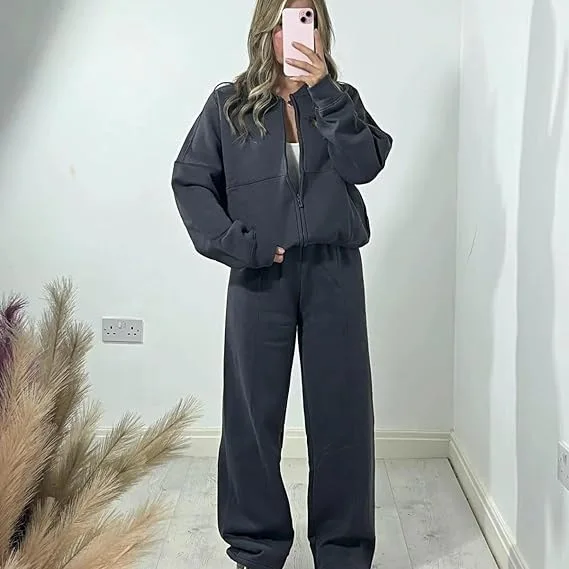 

Новый спортивный костюм, куртка на молнии с длинными рукавами, широкие брюки, женский комплект из 2 предметов на шнурке, Conjuntos Deportivos Para Mujer