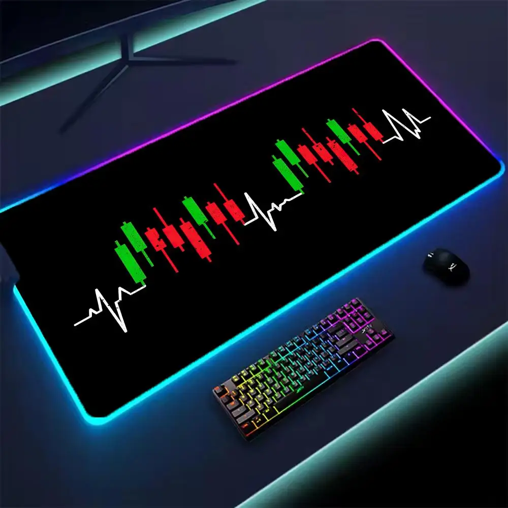 

RGB Stock Market Mouse Pad Trading Chart Pattern PC Gaming Mouse Pad HD Gamer LED Light XXL HOT Candlestick Pattern Art Desk Mat