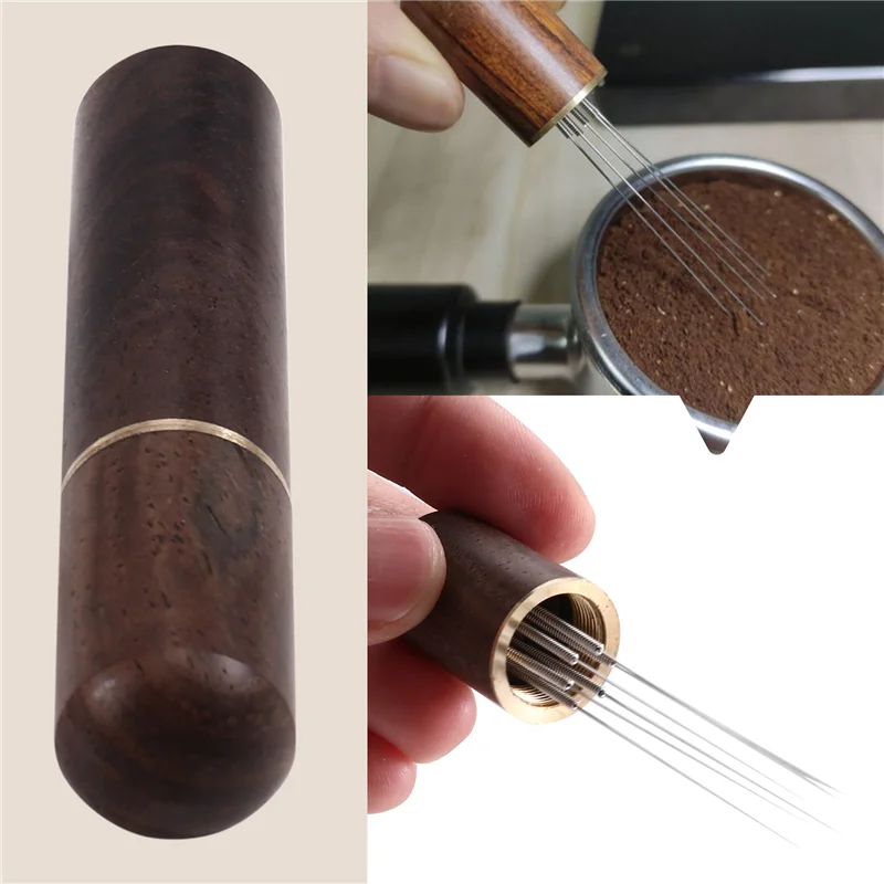 AGLH WDT Tool Espresso Coffee Stirrer Portable Espresso Distribution Tools ,6 Needles Walnut Color