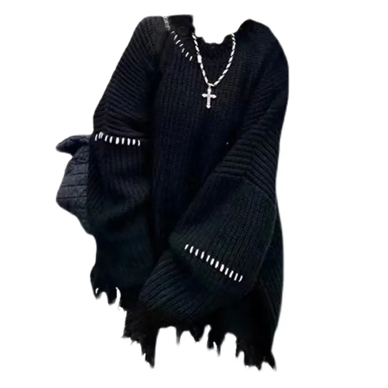 2024 Autumn Casual Loose Grunge Women Sweaters O Neck Long Sleeve Knitted Pullovers Sweet Chic Fashion All Match Jumpers