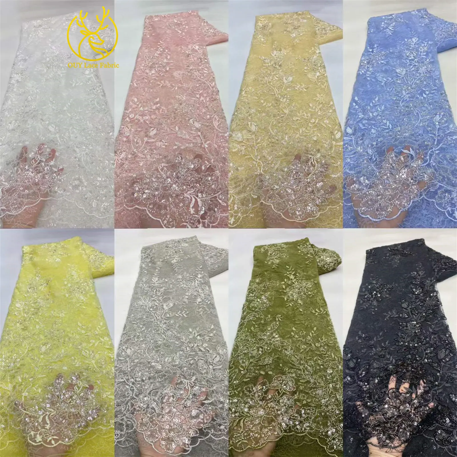 Modische nigerianische bestickte Perlen-Spitze 2026, schwarze französische Pailletten-Tüllspitze, afrikanischer Spitzenstoff für Hochzeitskleider zum Nähen – Detail 3