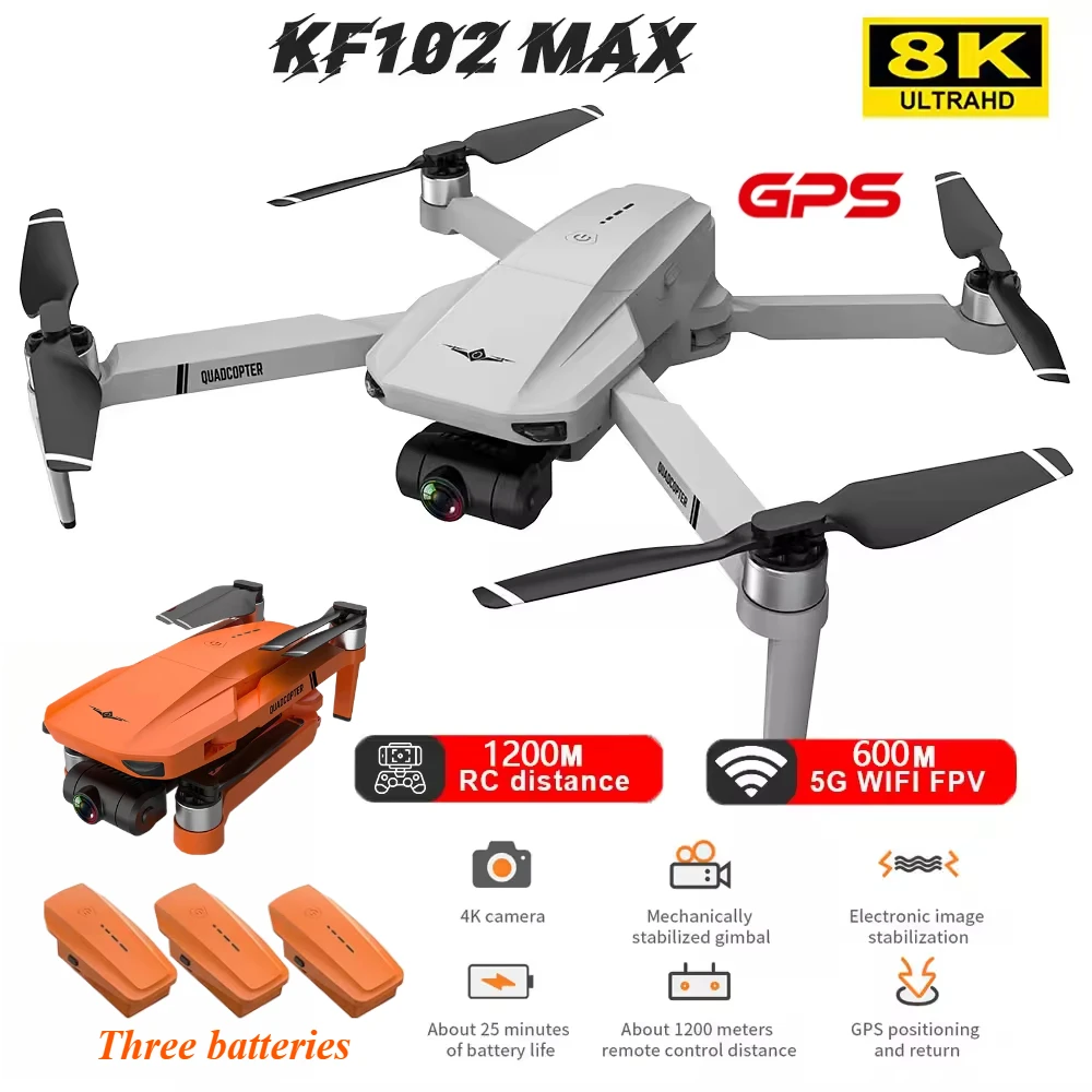 KF102 8K GPS Drone Dual Camera 2-Axis Gimbal Optical Flow Stabilization WiFi FPV Transmission Foldable Professional Drone