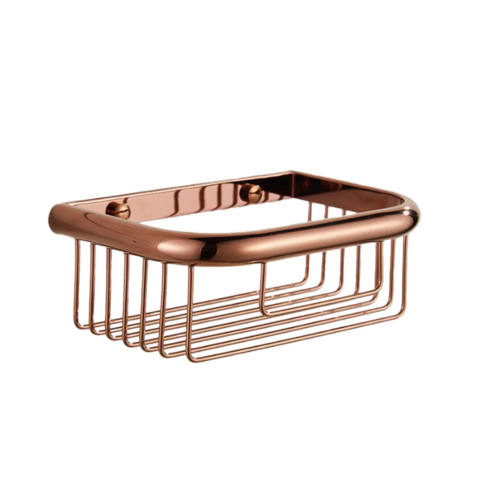 Polished Rose Gold Color Brass Wall Mounted Bathroom Shower Basket Soap Sponge Shower Storage Basket Shelf Shampoo Holder azh124