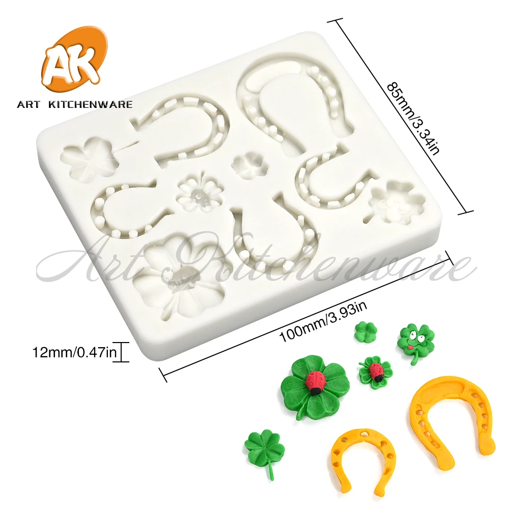 Clover Horseshoe Design Fondant Silicone Mold Saint Patrick's Day Soft Sweets Chocolate Mould DIY Cake Decorating Tools Bakeware