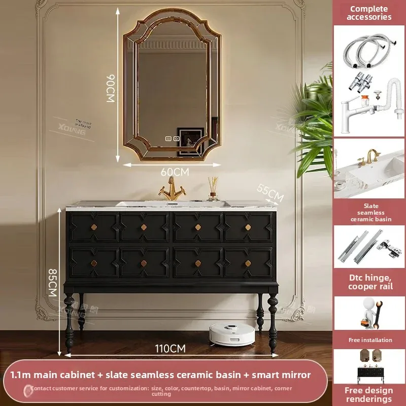 O9.7-  oak double basin bathroom cabinet combination floor-to-ceiling toilet washbasin bathroom cabinet