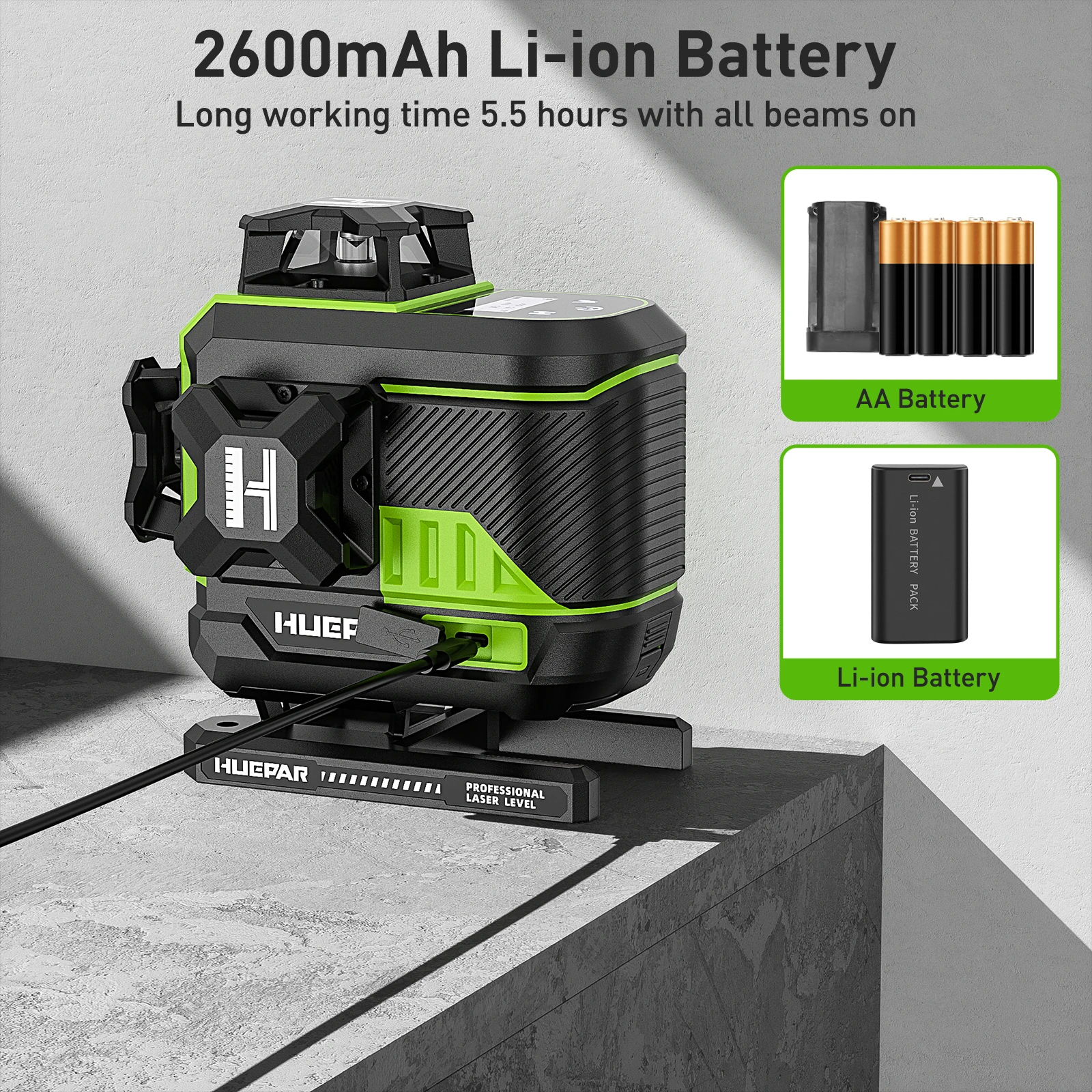 Huepar 16 Lines 4D Self-Leveling Laser Level 4x360°Cross Line Laser with LCD Screen Bluetooth & Remote Control 2x Battery Z04CG