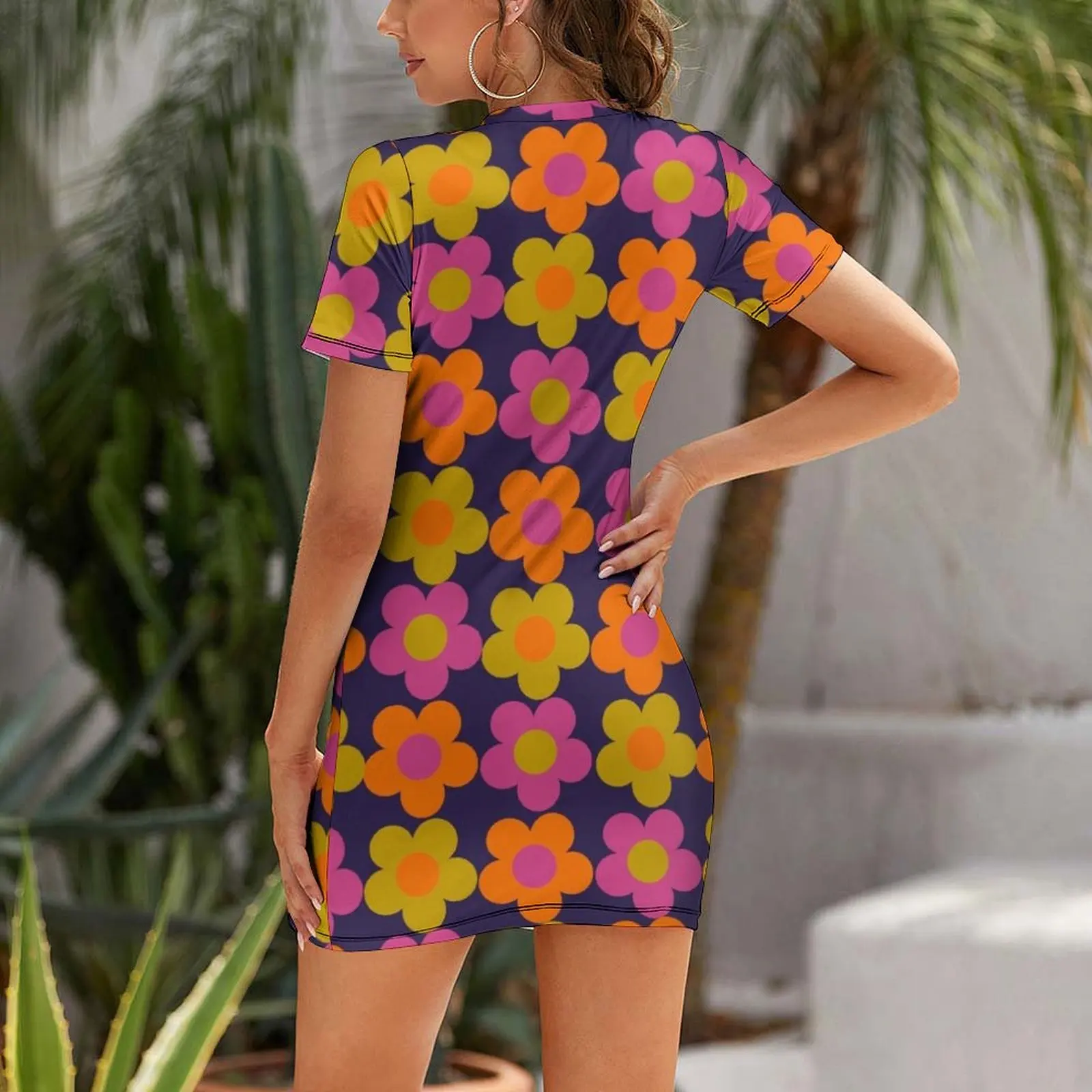 1960s 60s flowers Power Daisy Pattern Short Sleeved Dress Summer skirt sexy dress for women Dress