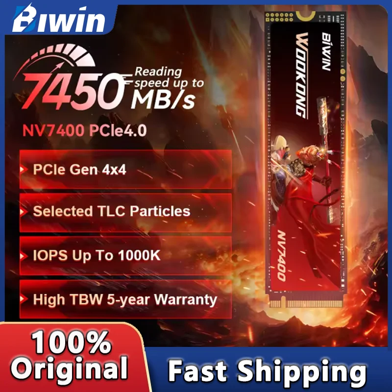 Biwin NV7400 M2 2280 SSD 1TB 2TB 512G Internal Solid State Hard Drive Speed up to 7450MB/s PCIe 4.0 Disk