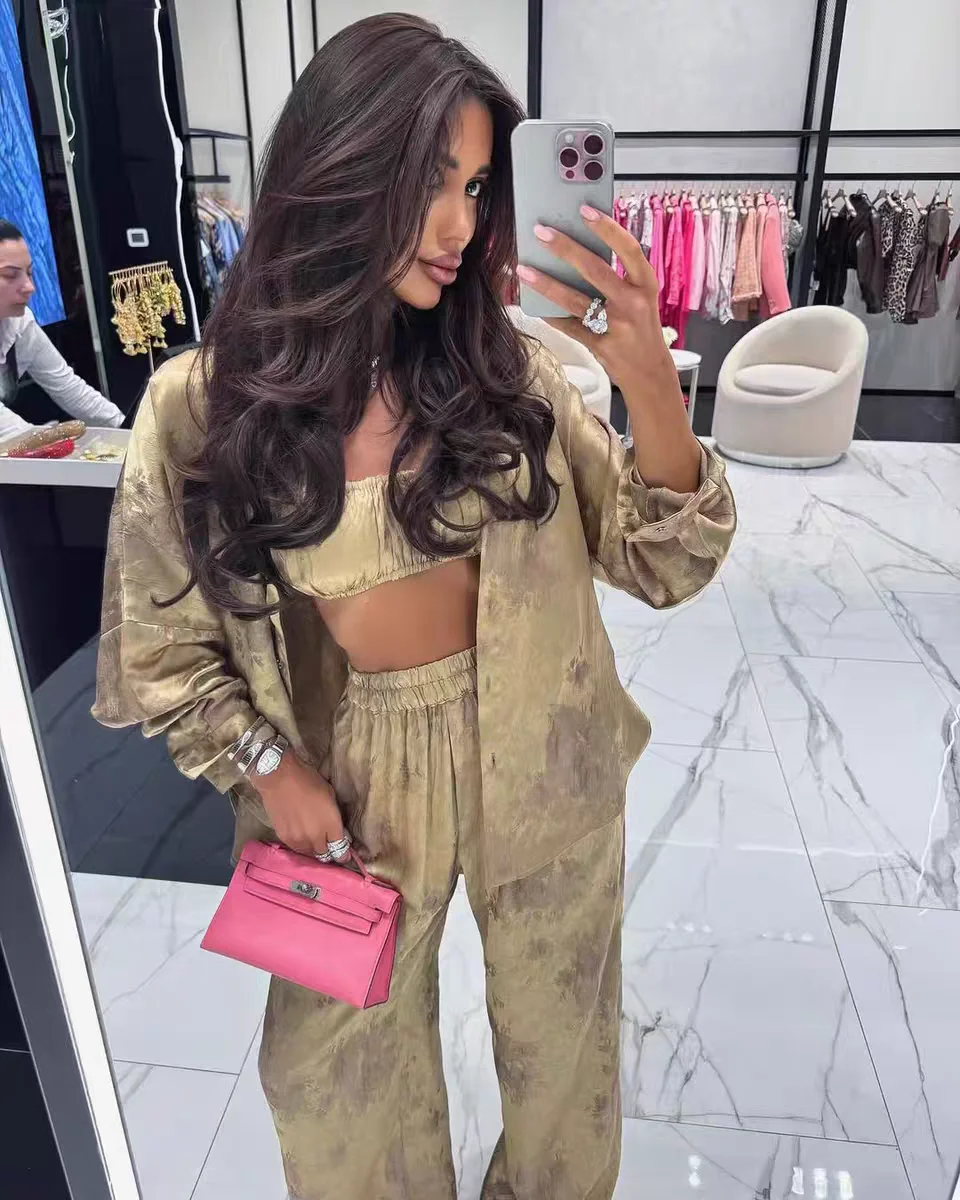 

Модный повседневный свободный жилет и брюки, комплект женской осенней коллекции, длинный воротник-свеч, футболка на пуговицах, костюм