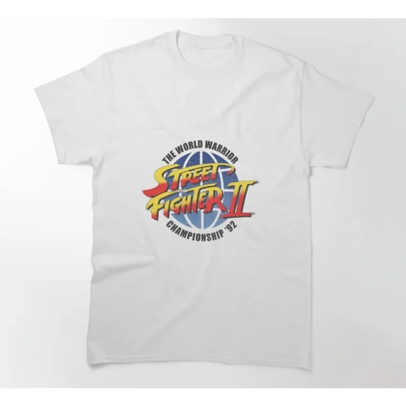 Street Fighter II 92 Logo Print T-shirt Men Retro Game Short Sleeve Trendy Pure Cotton Loose Casual Streetwear Top