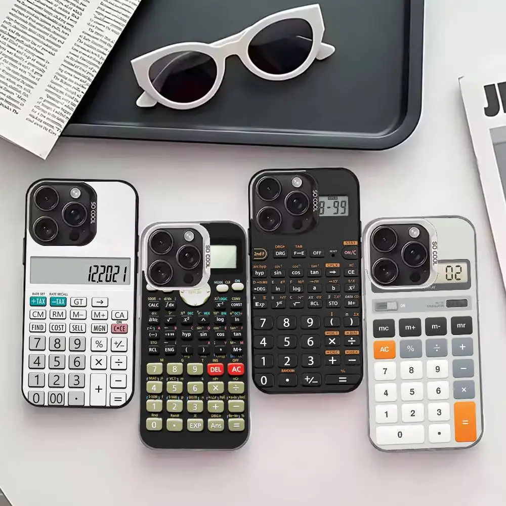 

F-Funny Stylish Calculator Pattern Phone Case For iPhone 17,16,15,14,13,12,11 Plus,Pro Max,XS,Colored silver phone case