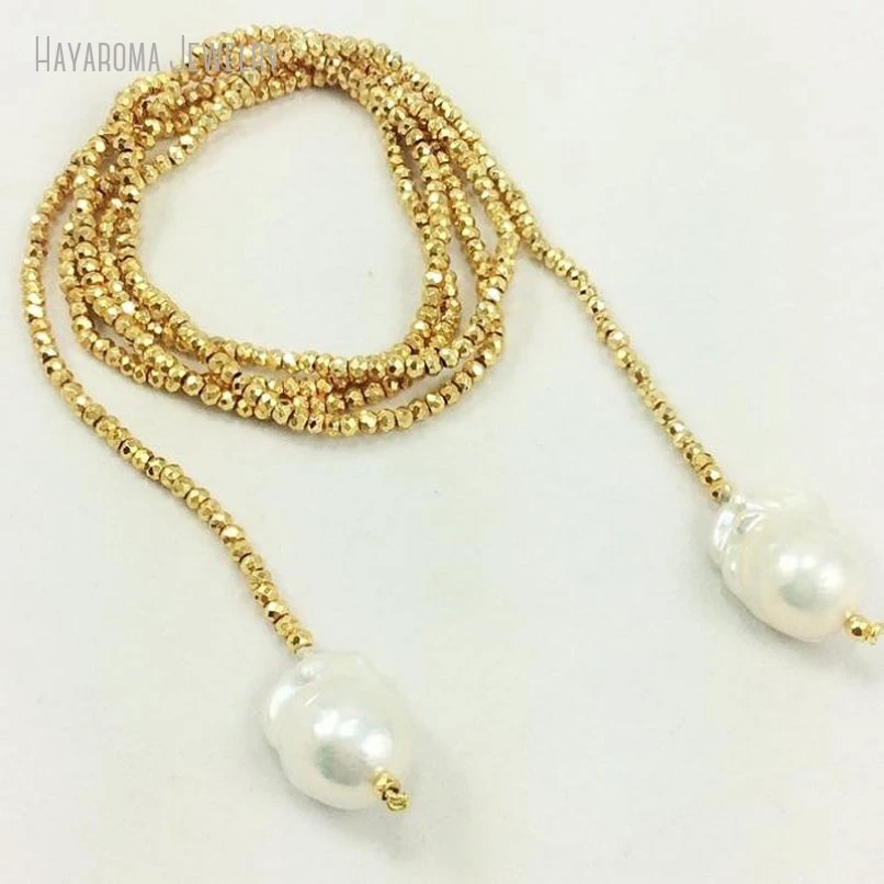 10Pcs Pyrite Large Baroque Pearls Gold Color Lariat Necklace Women Boho Chic Minimalist Jewelry