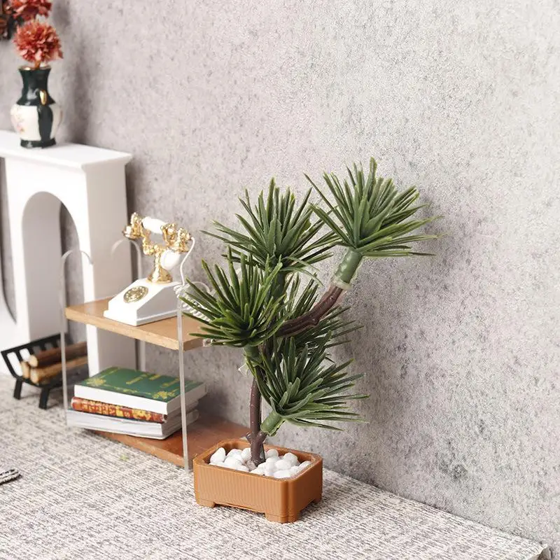 1Pcs Simulation Pine Tree Green Plants Bonsai Model Scene Decoration Micro Landscape Garden Bonsai Ornament 1/12 Dollhouse