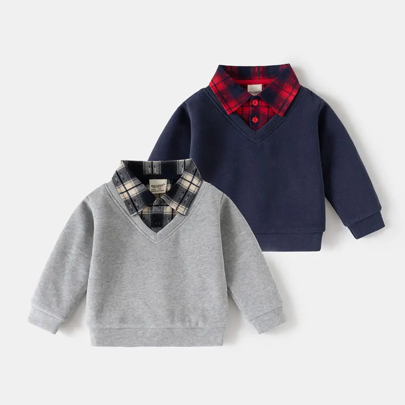 

Толстовки для мальчиков, искусственный свитер из двух предметов для детей, детские рубашки поло с длинными рукавами, пуловеры для малышей, одежда для малышей