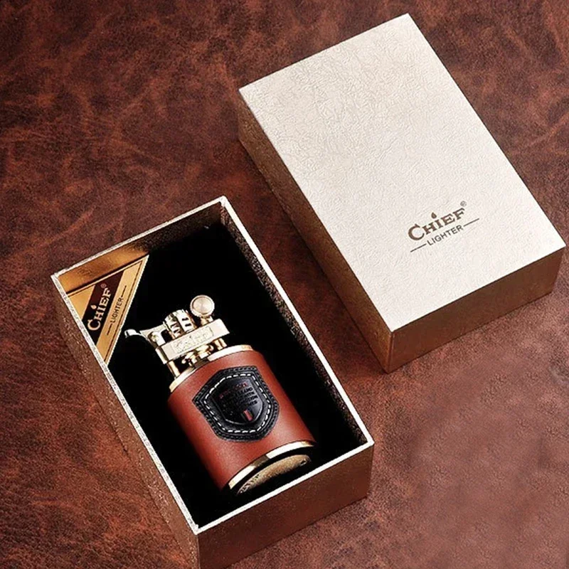 

Трехмерная винтажная классическая кожаная зажигалка с кожаным ремнем, шлифовальный круг с резьбой по металлу, мужской инструмент для сигарет, подарочная турбина