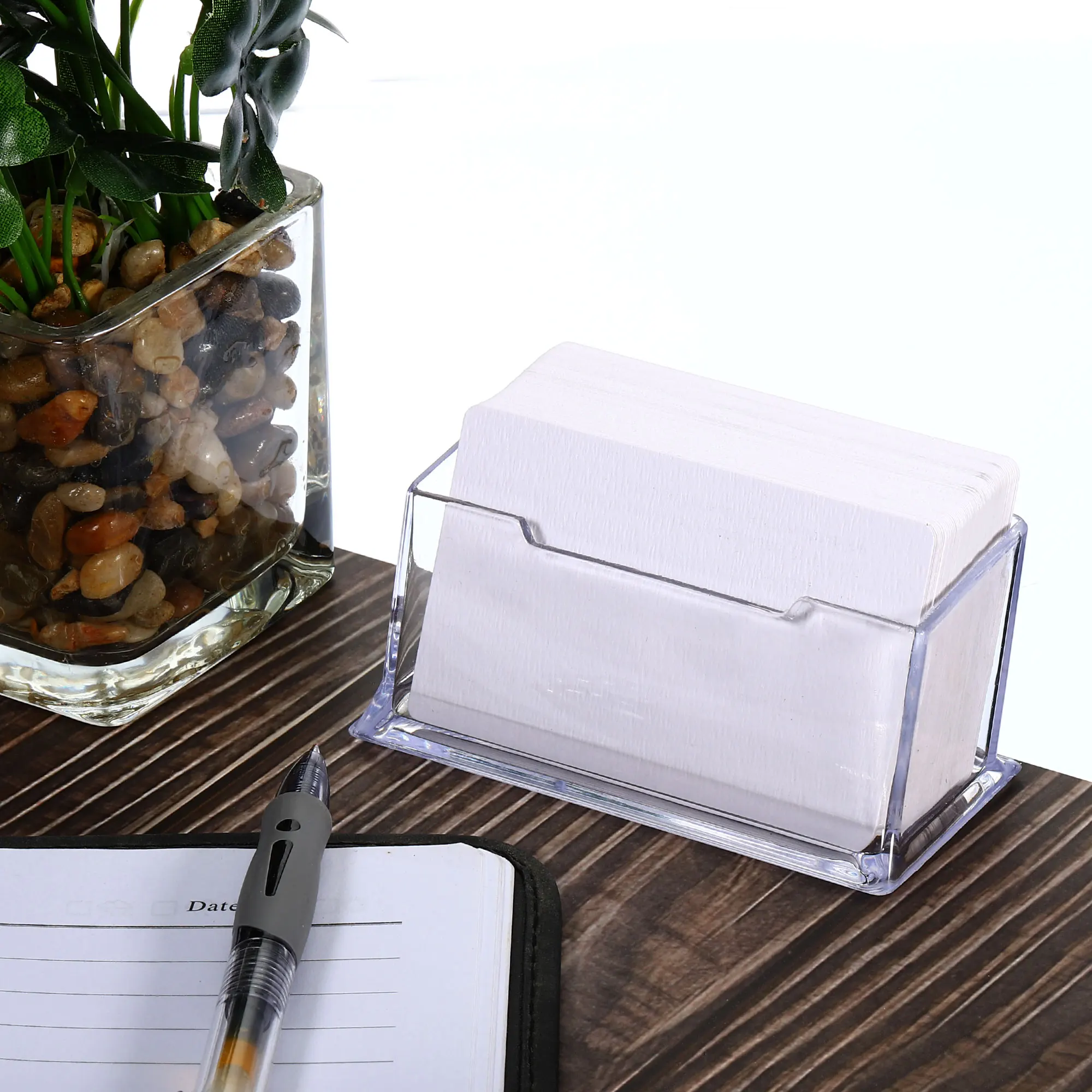 Imagem -04 - Titular de Cartão de Visita de Plástico Desktop Name Cards Display Stand Card Case Box para Office Desk Fits 60 Cards Slot