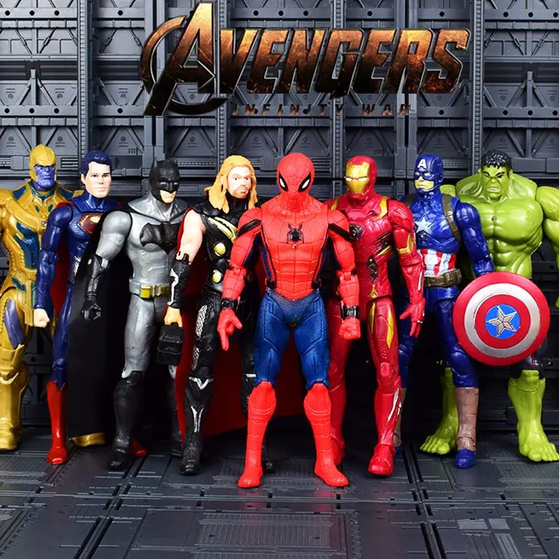 

Marvel Avengers Complete Set of Iron Man Model Ornaments Spider Man Hulk Thanos Batman Captain America Children's Toy Set Gift