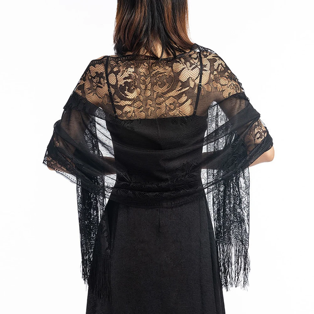 Women Wedding Wrap Shawl Hollow Out Tulle Lace Party Evening Long Shawls Scarf Tassels Ladies Sun Protection Tops