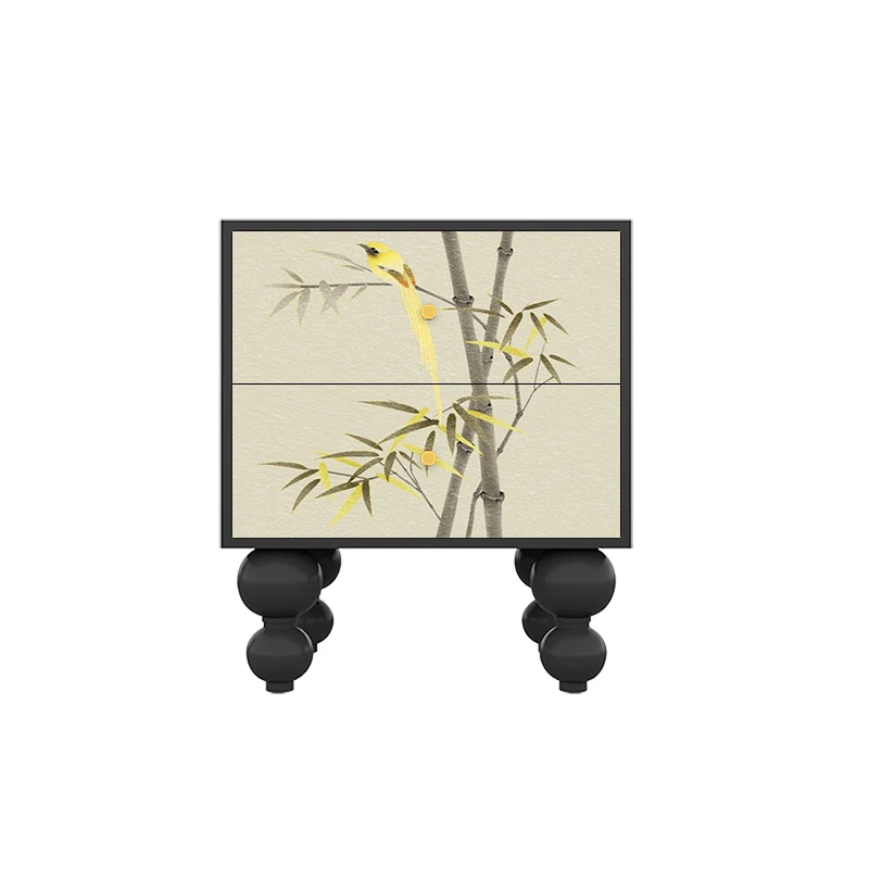 

New Chinese solid wood bamboo flower and bird bedside table retro small cabinet storage cabinet living room storage cabinet