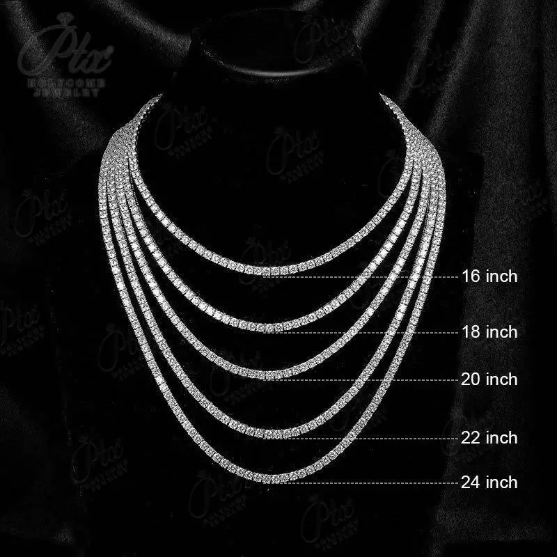 Full Moissanite 2-6.5mm Necklace For Original 925 Sterling Silver Gold Man Women Moissanite Tennis Chain Hippop Best Seller