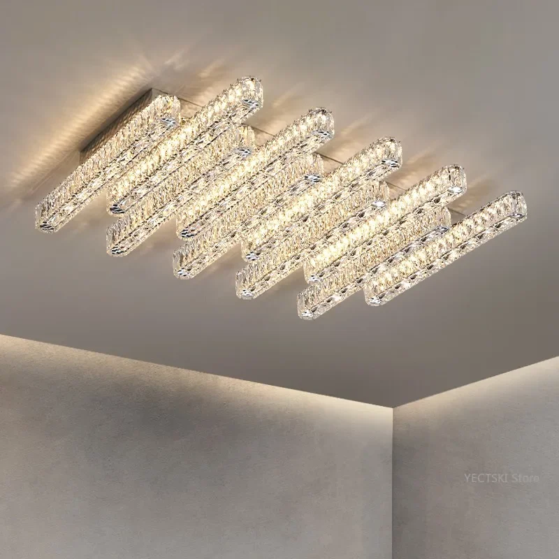 GHJUYIOL Living room ceiling light Italian minimalist modern light luxury crystal light master bedroom long straight pendant