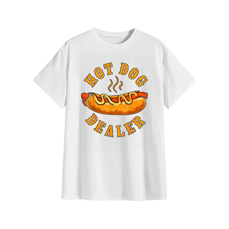 

Хот-дог для взрослых Hot Dog Dealer из чистого хлопка, роскошные брендовые мужские футболки, футболка с круглым вырезом, одежда большого размера с художественным графическим принтом, топ с принтом