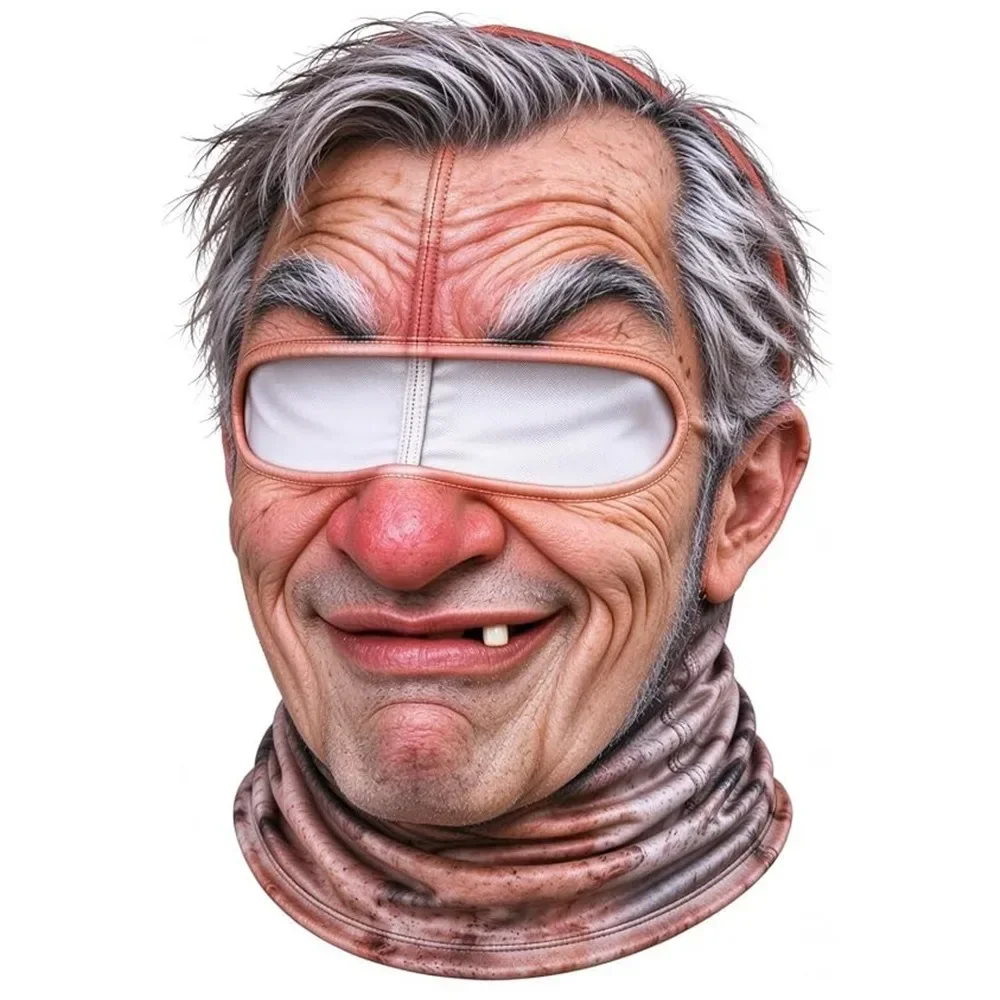 3D-geprinte balaclava met gezichtsmotief, volledige bedekking, ademend, met ooggaten, witte snor, elastische skimasker, capuchon